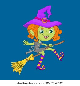  Halloween funny witch flying on broom