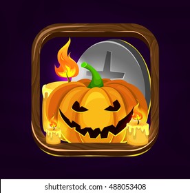 Halloween game icon.Pumpkin and candles. Vector gui.