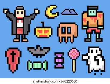 Halloween gang Pixel Art. Elements Design. Illustration and icon.