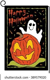 Halloween garden flag ghost with pumpkin