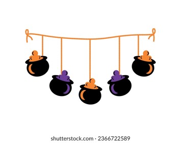 halloween garland with cauldron illustration isolated