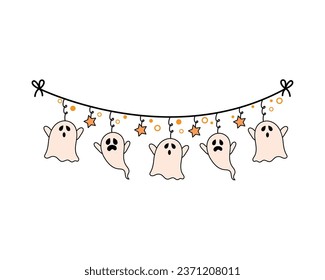 halloween garland with ghost illustration isolated