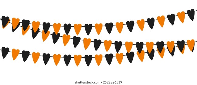 Guirnalda de Halloween con corazones aislados sobre fondo blanco. Elemento de Vector para el concepto de Halloween para postal, flyer o Anuncio.