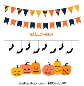 Halloween garland line. Garland of colored flags. Festive flags for decoration. Garlands of flags on a white background.Vector illustration