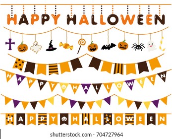 Halloween garland line vector illustration set