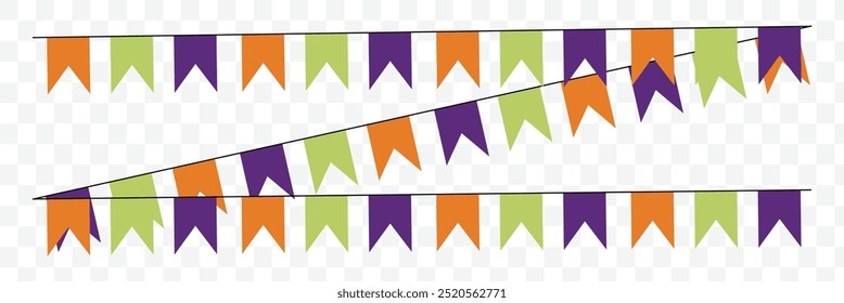 Halloween garland, orange flags carved, hanging holiday bunting. Halloween bunting. Eps 10