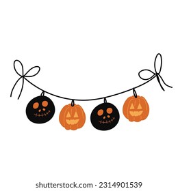 Halloween garland for Halloween party. Vector illustration isolated on white background. Bunting for celebration.