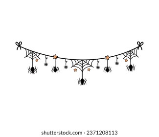 halloween garland with spider illustration isolated