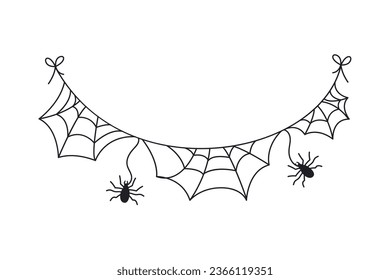 halloween garland spider and spiderweb isolated icon