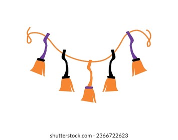 halloween garland witch broom illustration isolated