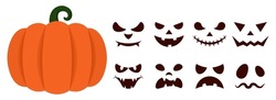 Halloween Generator. Pumpkin Faces. Vector Illustration In Flat Style