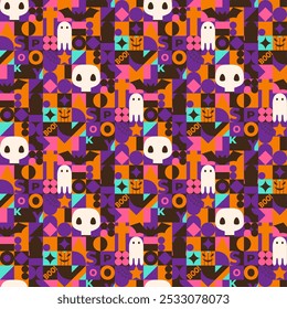 Halloween geometric seamless pattern in bright colors