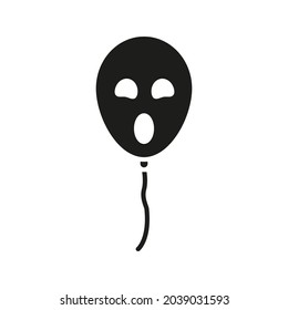 Halloween ghost balloon icon. Halloween horror party element. Black silhouette. Vector isolated on white
