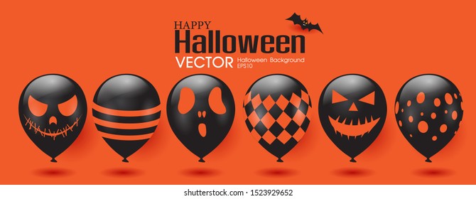 Halloween ghost balloons funny faces like a pumpkin for banner advertising creative concept