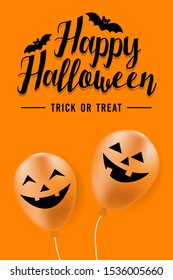 Halloween ghost balloons on orange background, Vector Illustration