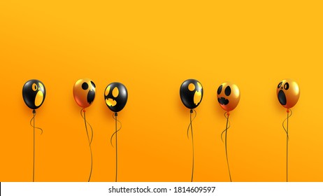 Halloween ghost balloons on orange background.Happy halloween sale banner background template vector illustration.