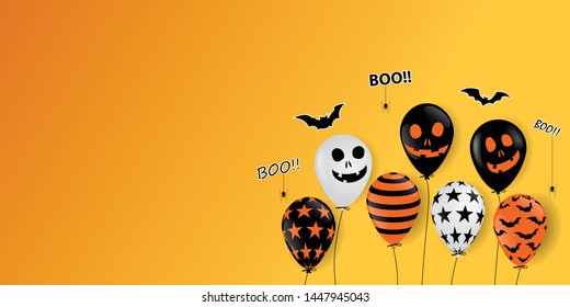 Halloween Ghost Balloons Scary air balloons And bat.Website spooky or banner template.Vector illustration EPS10