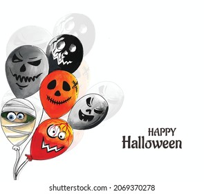 Halloween ghost balloons spider and bat scary air balloons watercolor background