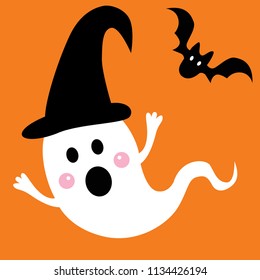 Halloween ghost with bat icon vector illustrator