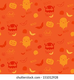 Halloween Ghost Bat Pumpkin Seamless Pattern Background Vector
