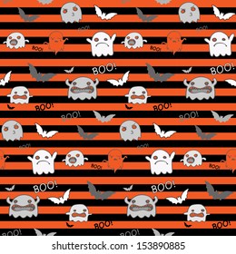 Halloween Ghost Bat Pumpkin Seamless Pattern Background