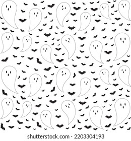 Halloween ghost and bats pattern background