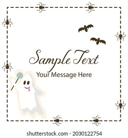 Halloween Ghost and Bats Vector Frame Background