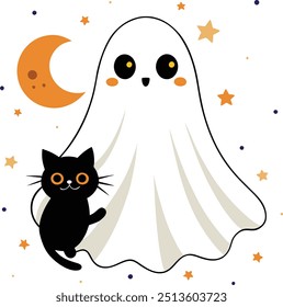 Halloween Ghost with Black Cat clipart