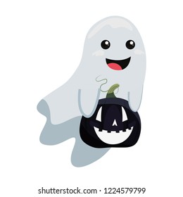 halloween ghost with black pumpkin