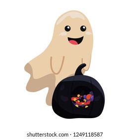 halloween ghost with black pumpkin