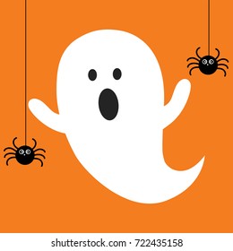 Halloween Ghost With Black Spider Flat Icon