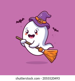 Halloween ghost with broom illustration