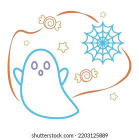 halloween ghost and candies over white