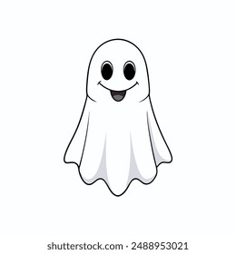 A Halloween Ghost Cartoon Clipart Vector Art Illustration on White Background.