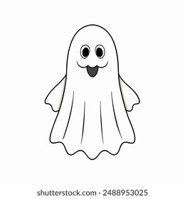 A Halloween Ghost Cartoon Clipart Vector Art Illustration on White Background.