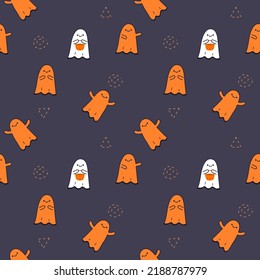 Halloween ghost cartoon so cute.ghost orange and white color.pattern seamless vector and illustration.