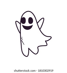 Halloween ghost cartoon free form line style icon design, Holiday and scary theme Vector illustration