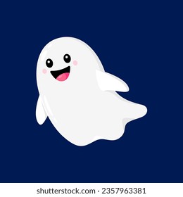 Fantasma de Halloween, caricatura kawaii personaje divertido, lindo boo o poleísta de vacaciones, personaje vectorial. Noche de horror de Halloween fantasía fantasma divertido volar con feliz sonrisa alegre para la fiesta de los niños