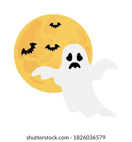 halloween ghost cartoon with moon design, happy holiday and scary theme Vector illustration