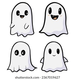 halloween ghost cartoon set vector