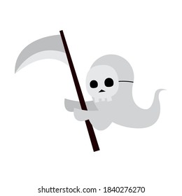halloween ghost cartoon with skull and pick design, happy holiday and scary theme Vector illustration