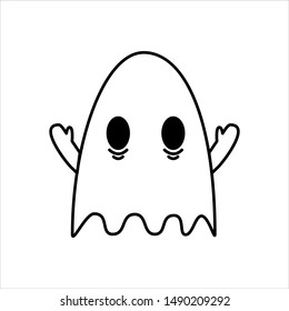 Halloween ghost. Cartoon style little spirit isolated. Design for invitation, poster, banner, flyer, decoration, children party. All Saints Day decoration. 