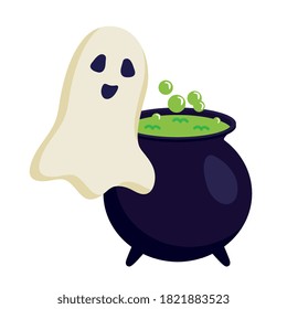 halloween ghost cartoon and witch bowl design, happy holiday and scary theme Vector illustration