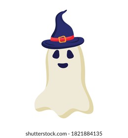 halloween ghost cartoon with witch hat design, happy holiday and scary theme Vector illustration