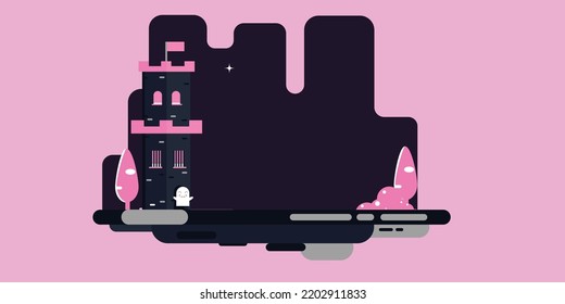  Halloween Ghost Castle Background Illustration