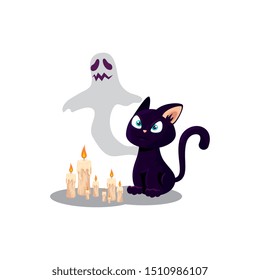 halloween ghost with cat and candles