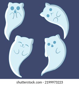 Halloween ghost cat illustration in dark background