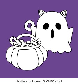 Halloween Ghost Character Cartoon Digital Stamp Outline