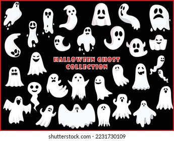 Colección de caracteres fantasma de Halloween con ilustración vectorial de diseño plano