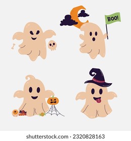 Personaje fantasma de Halloween. Fantasma en diferentes poses
